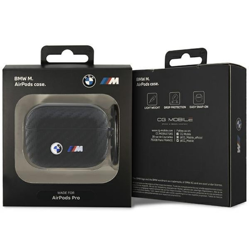 Custodia BMW BMAPWMPUCA2 Carbon Double Metal Logo per Apple AirPods Pro, nera