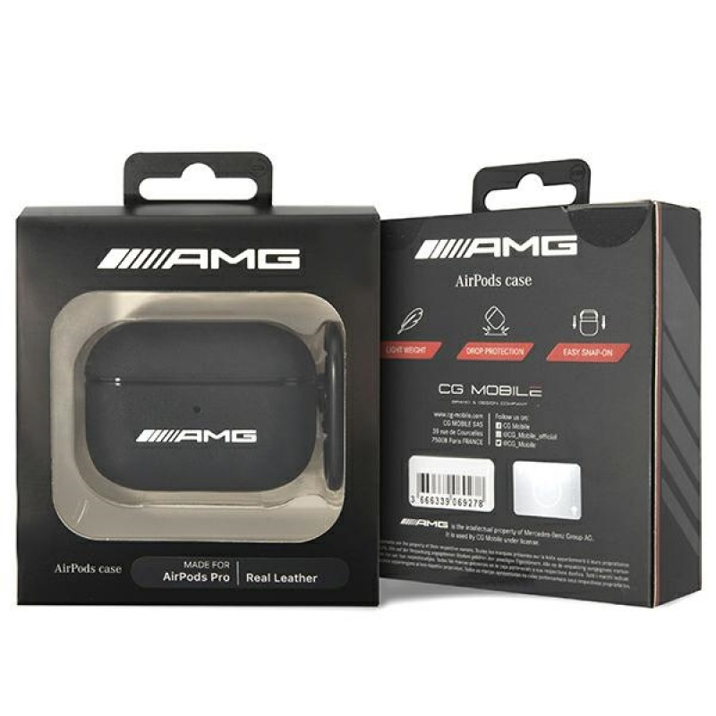 Custodia Mercedes-AMG AMAPSLWK per Apple AirPods Pro AMG Leather Big Logo, nera