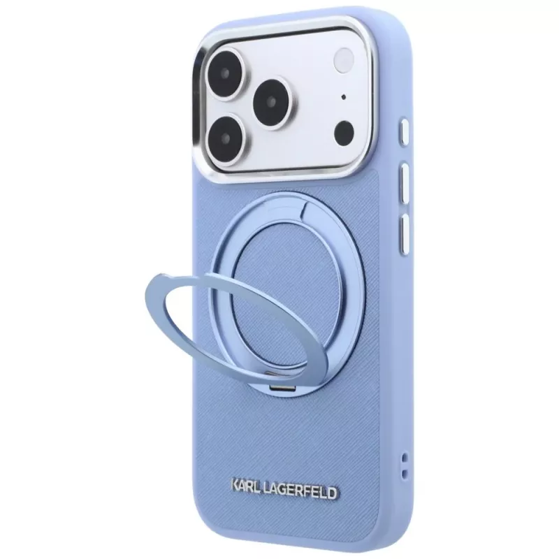 Custodia MagSafe Karl Lagerfeld Ring Stand 360 Saffiano Classic Logo per Apple iPhone 18 Pro Max / 17 Pro Max, azzurra (KF003176)