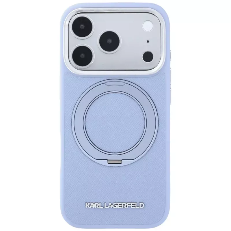 Custodia MagSafe Karl Lagerfeld Ring Stand 360 Saffiano Classic Logo per Apple iPhone 18 Pro Max / 17 Pro Max, azzurra (KF003176)