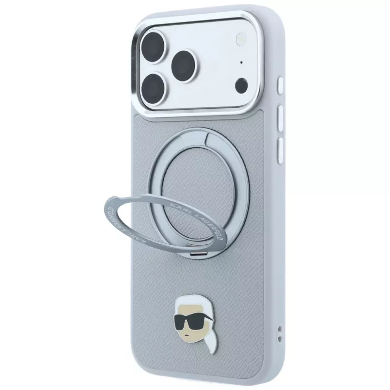 Custodia MagSafe Karl Lagerfeld with Ring Stand 360 Karl Head Pin per Apple iPhone 18 Pro / 17 Pro, grigia (KF003235)