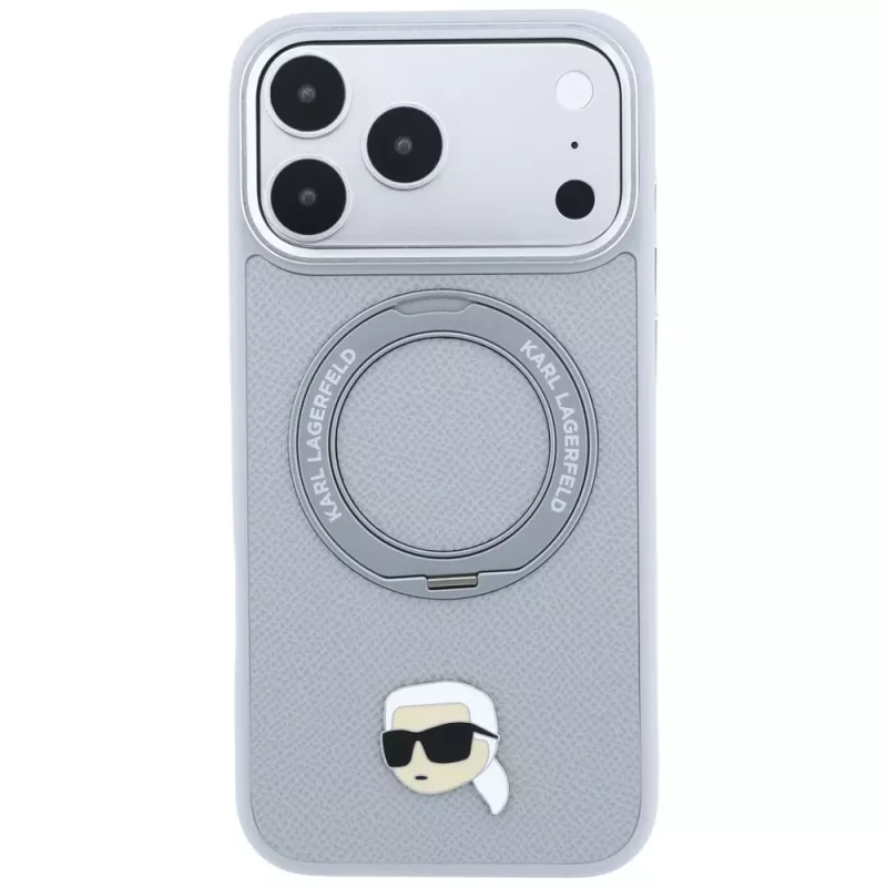 Custodia MagSafe Karl Lagerfeld with Ring Stand 360 Karl Head Pin per Apple iPhone 18 Pro / 17 Pro, grigia (KF003235)
