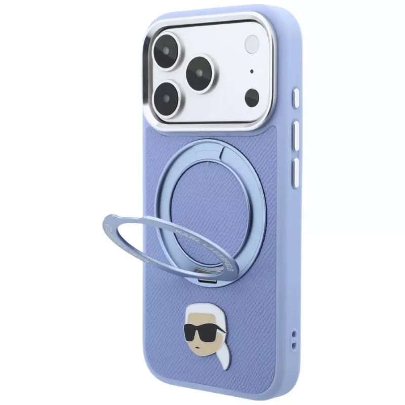 Custodia MagSafe Karl Lagerfeld with Ring Stand 360 Karl Head Pin per Apple iPhone 18 Pro Max / 17 Pro Max, azzurra (KF003238)