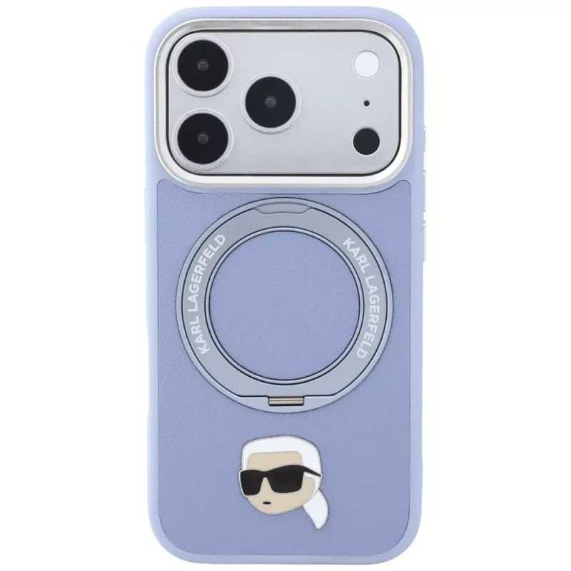 Custodia MagSafe Karl Lagerfeld with Ring Stand 360 Karl Head Pin per Apple iPhone 18 Pro Max / 17 Pro Max, azzurra (KF003238)