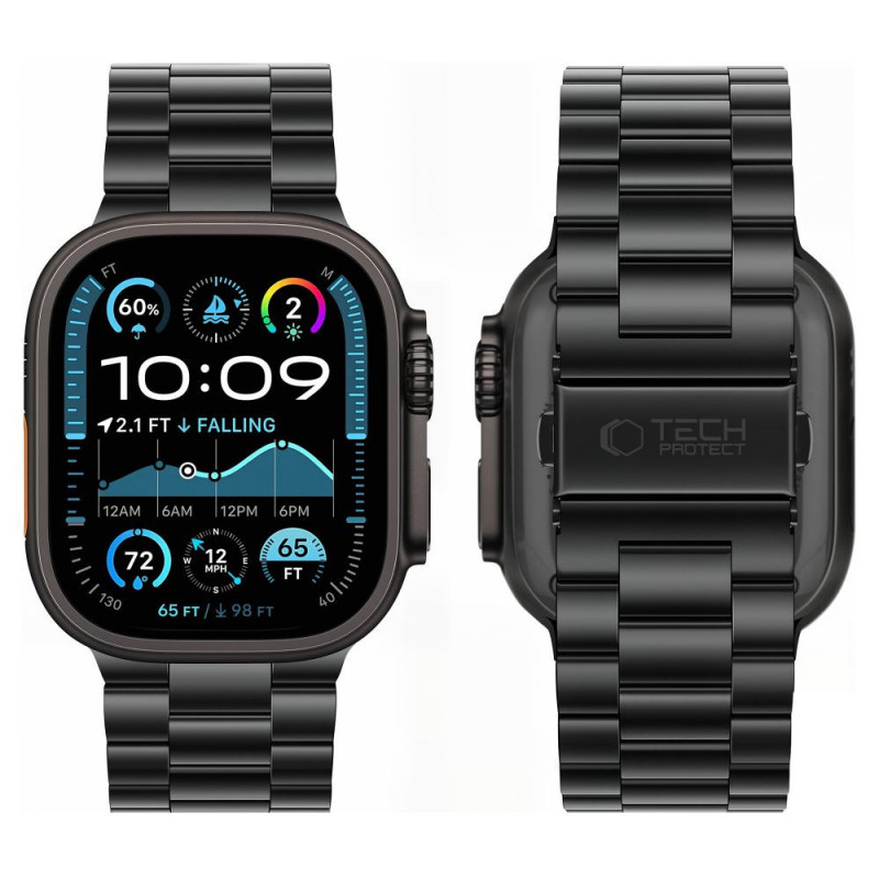 Tech-Protect Stainless THP6099 cinturino in acciaio inossidabile per Apple Watch 8 / 9 / 10 / 11 / 12 / SE / Ultra 44/45/46/49 mm, nero