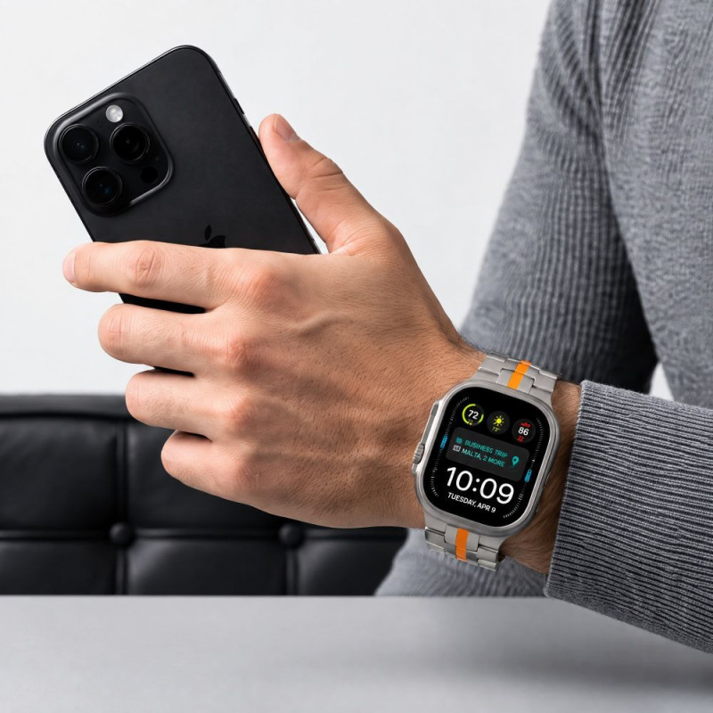 Tech-Protect Stainless THP6100 bracciale in acciaio inossidabile per Apple Watch 8 / 9 / 10 / 11 / 12 / SE / Ultra 44/45/46/49 mm, Titanium/Arancione