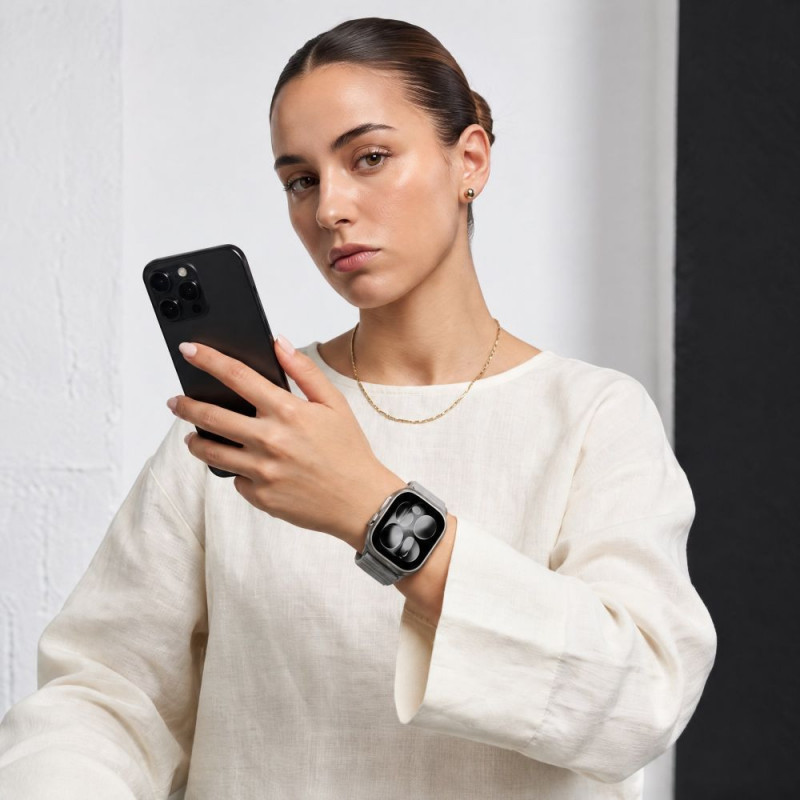 Cinturino per Apple Watch 8 / 9 / 10 / 11 / 12 / SE / Ultra 44/45/46/49 mm Tech-Protect Nylonloop, grigio chiaro