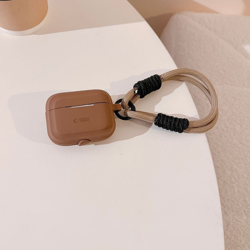 Custodia in silicone con cordino Tech-Protect per Apple AirPods Pro 1 / 2, marrone cioccolato
