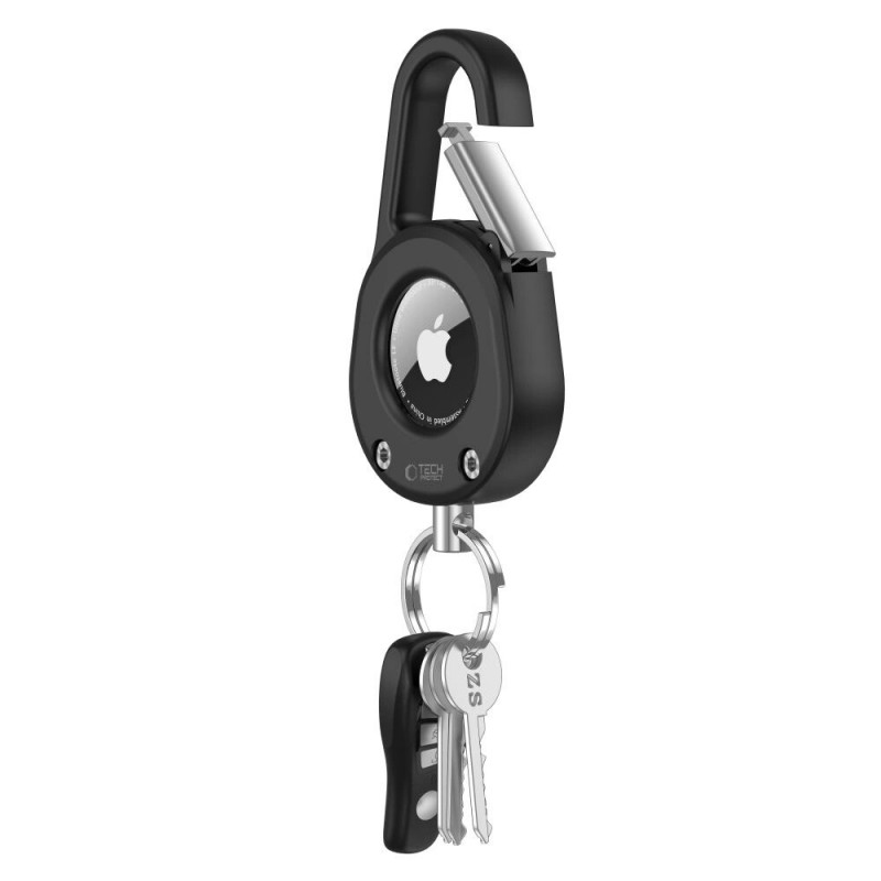 Custodia portachiavi con moschettone Tech-Protect Slidelock per Apple AirTag 1/2, nera