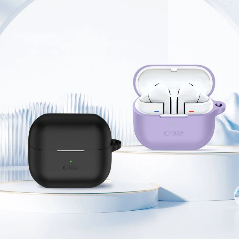 Custodia in silicone con gancio Tech-Protect per Samsung Galaxy Buds 3 / 3 FE / 3 Pro, lavanda