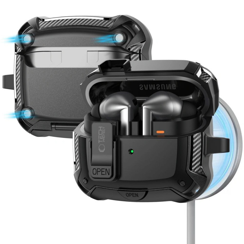 Custodia Tech-Protect Carbonox MagSafe THP4736 per Samsung Galaxy Buds 3 / 3 FE / 3 Pro, nera