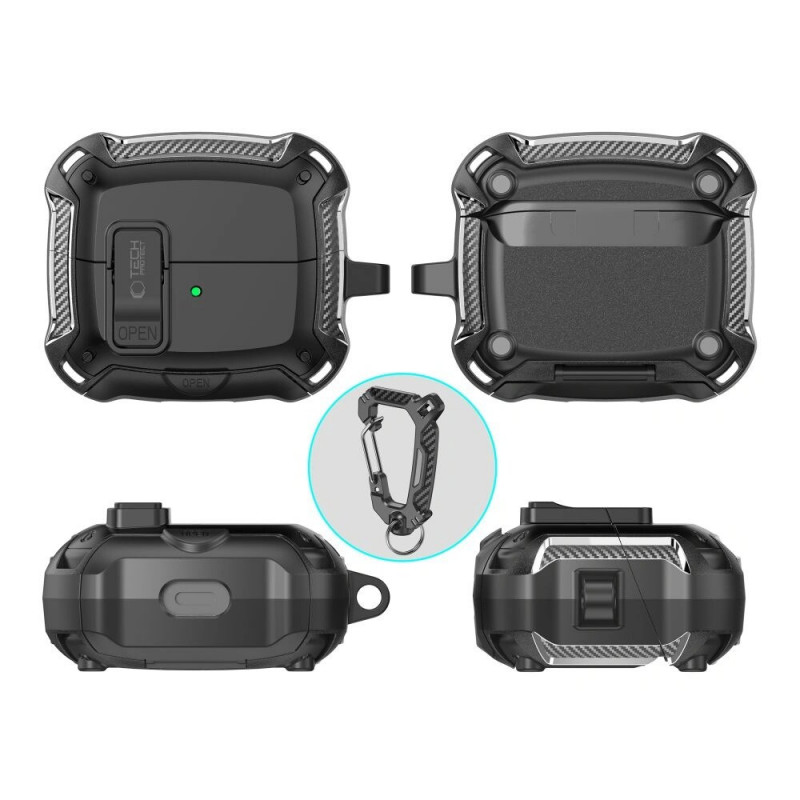 Custodia Tech-Protect Carbonox MagSafe THP4736 per Samsung Galaxy Buds 3 / 3 FE / 3 Pro, nera