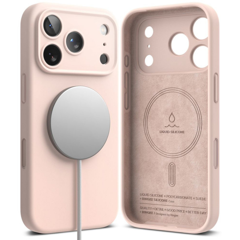 Custodia magnetica MagSafe in silicone Ringke per Apple iPhone 18 Pro, rosa sabbia