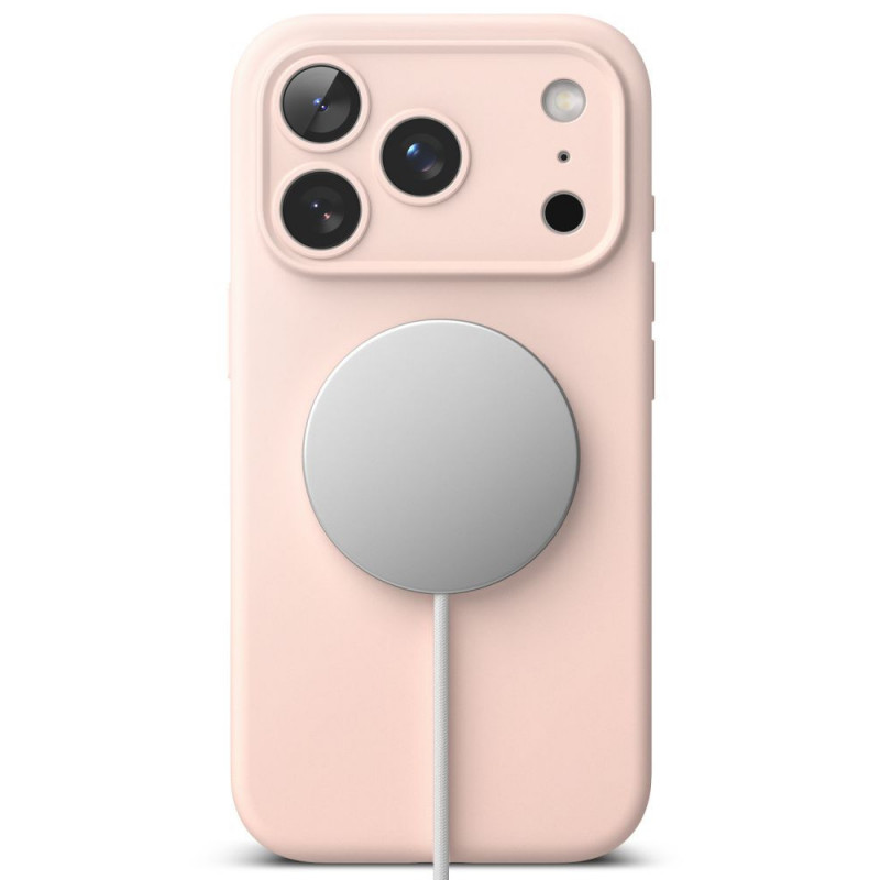 Custodia magnetica MagSafe in silicone Ringke per Apple iPhone 18 Pro, rosa sabbia