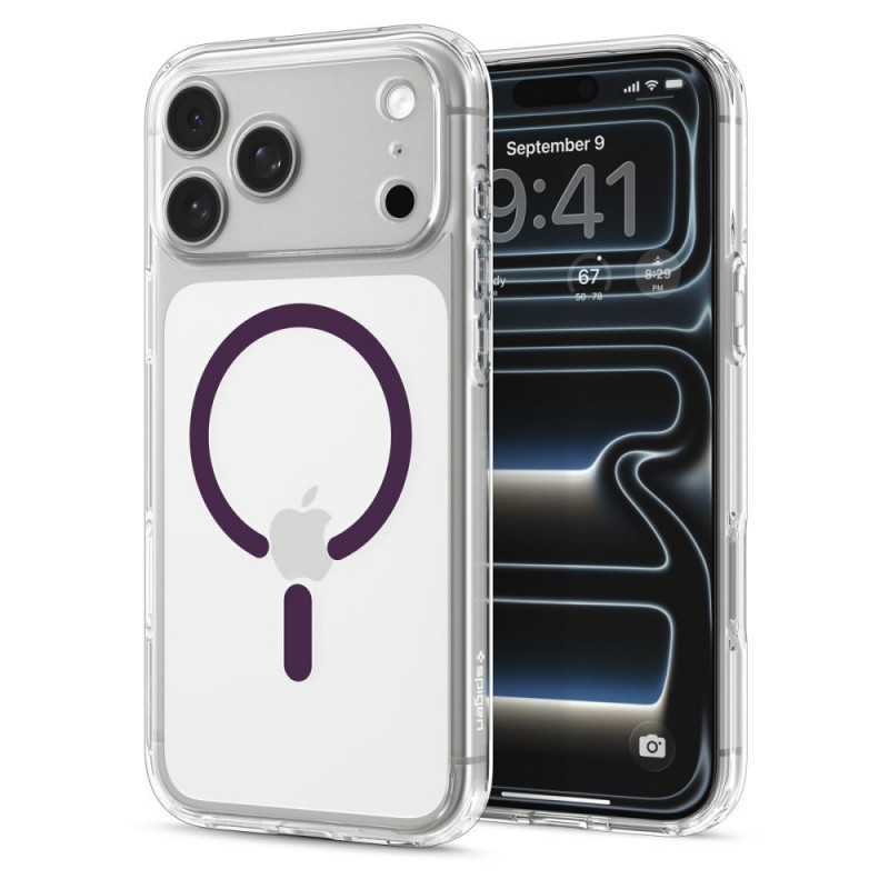 Custodia Spigen Ultra Hybrid MagSafe per Apple iPhone 17 Pro Max / 18 Pro Max, trasparente/bordeaux