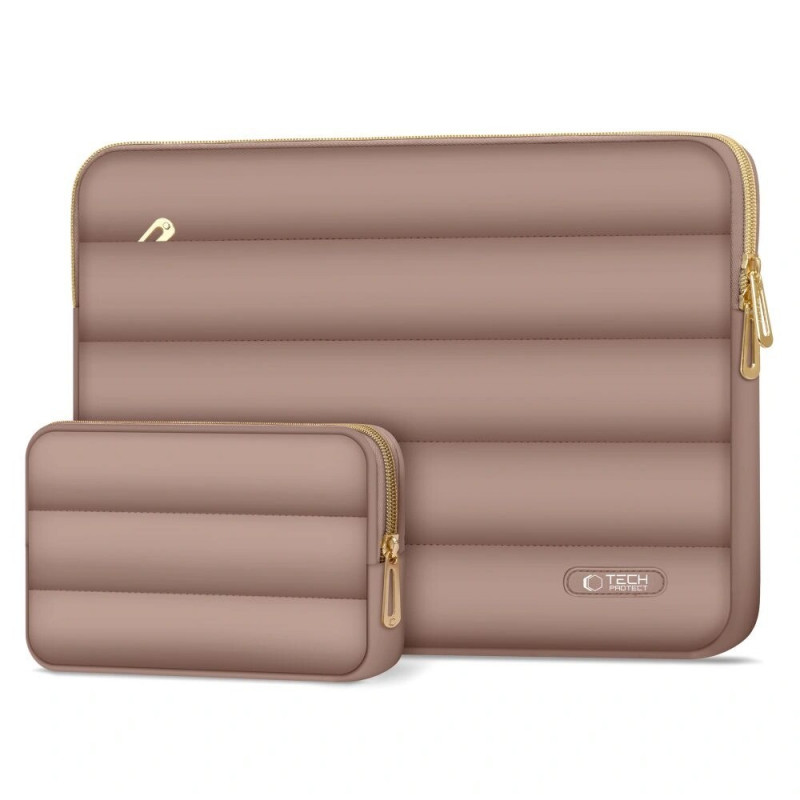 Custodia Tech-Protect Puffy per laptop 15-16" con borsa accessori, Walnut