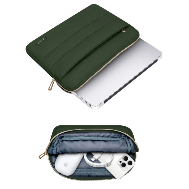 Custodia Tech-Protect Puffy per laptop 15-16" con borsa accessori, verde militare