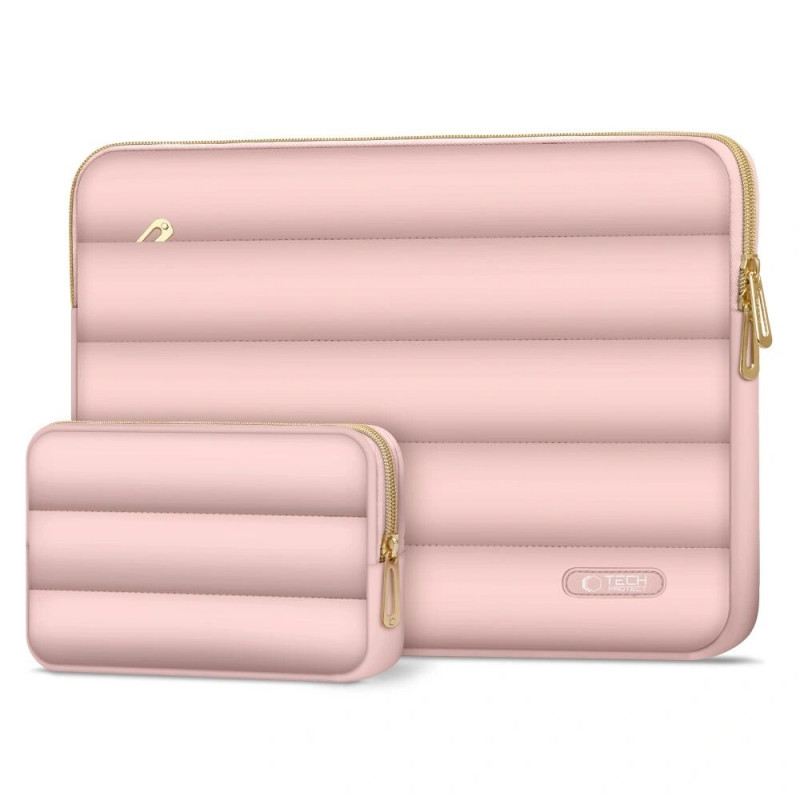 Custodia per laptop Tech-Protect Puffy 13-14" con borsa per accessori, Dusty Rose