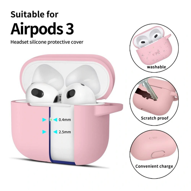 Custodia in silicone Tech-Protect Silicone Hook per Apple AirPods 3 con moschettone, rosa polvere