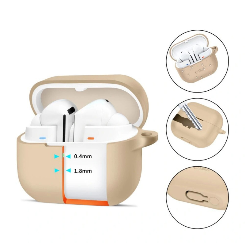 Custodia con gancio in silicone Tech-Protect per Samsung Galaxy Buds 3 / 3 Pro, Cafe Latte
