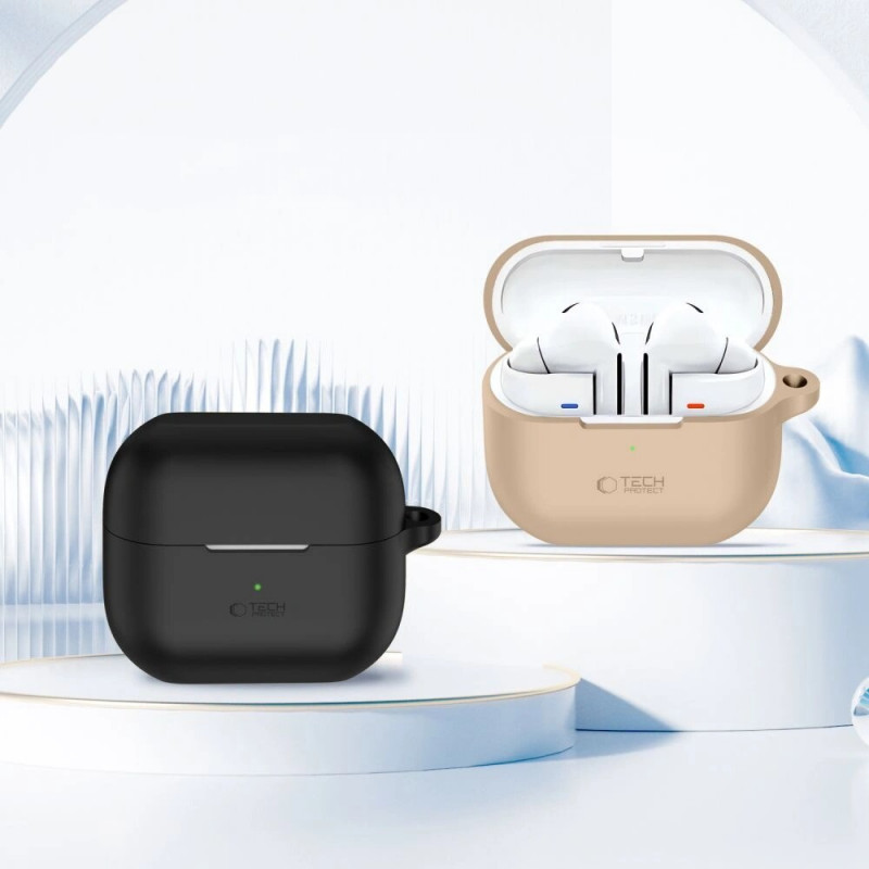 Custodia con gancio in silicone Tech-Protect per Samsung Galaxy Buds 3 / 3 Pro, Cafe Latte