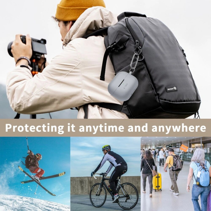 Custodia con gancio in silicone Tech-Protect per Samsung Galaxy Buds 3 / 3 Pro, Cafe Latte