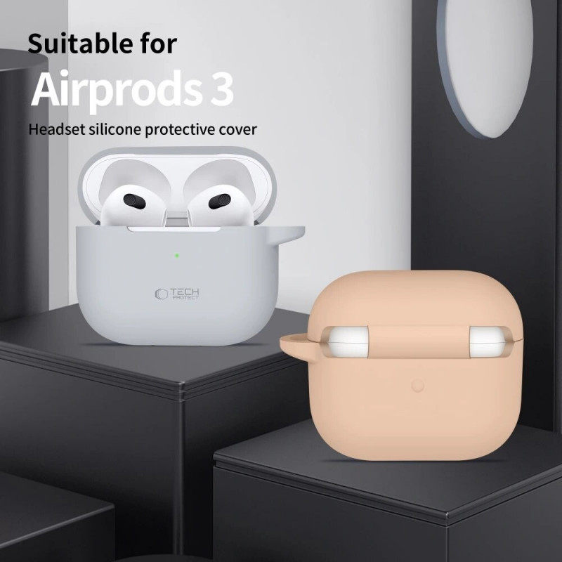 Custodia in silicone Hook Tech-Protect per Apple AirPods 3 con moschettone, verde oliva