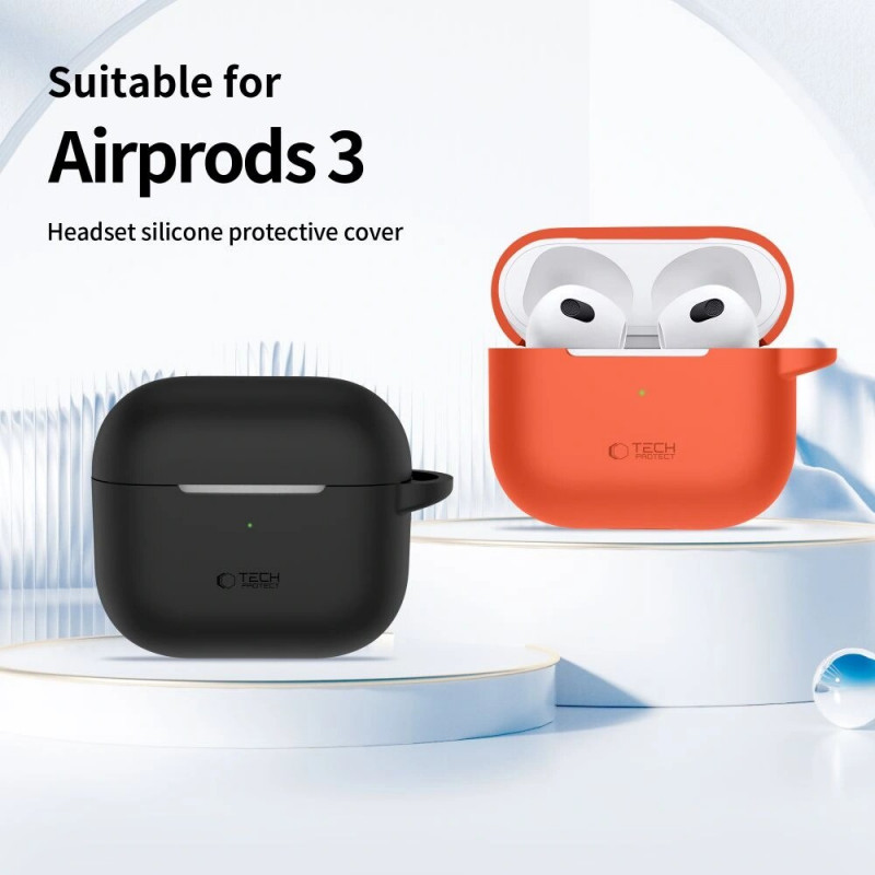 Custodia in silicone Tech-Protect Silicone Hook per Apple AirPods 3 con moschettone, Caffe Latte