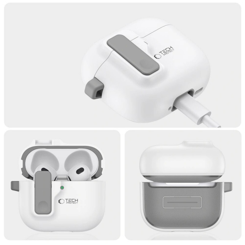 Custodia Slim Hook Tech-Protect per Apple AirPods 4, bianca