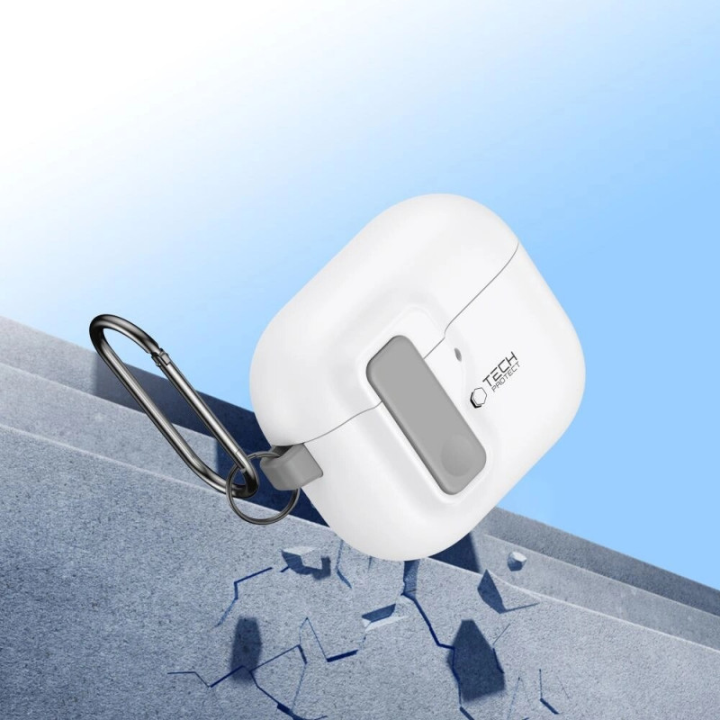 Custodia Slim Hook Tech-Protect per Apple AirPods 4, bianca