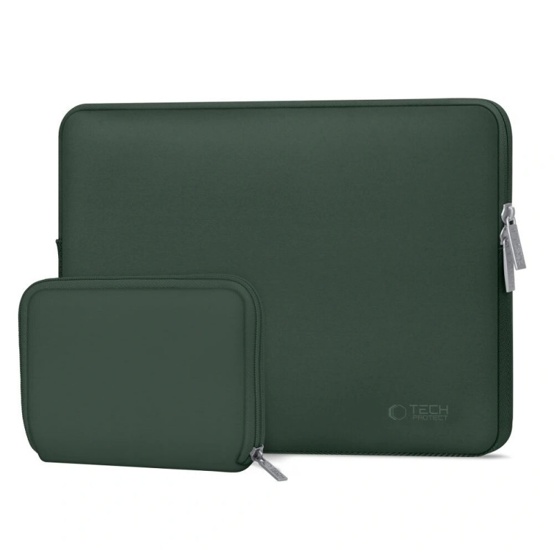 Custodia Tech-Protect NeoSlim per laptop 15-16" con borsa accessori, Midnight Green