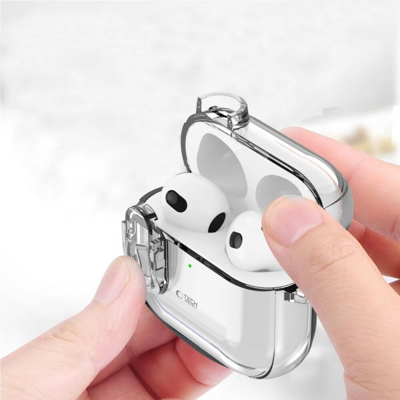 Custodia Slim Hook Tech-Protect per Apple AirPods 4, trasparente