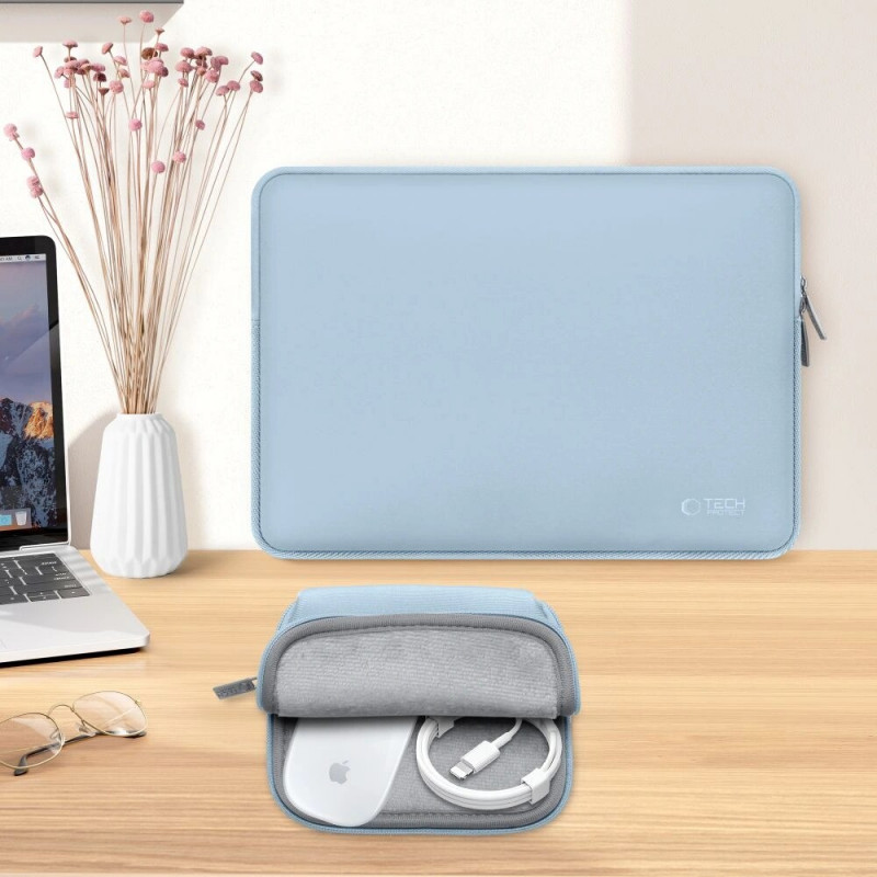Custodia Tech-Protect NeoSlim per laptop 13-14" con borsa accessori, blu invernale