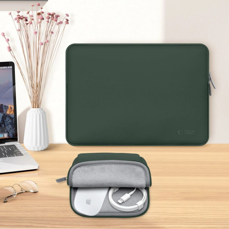 Custodia per laptop Tech-Protect NeoSlim 13-14" con borsa per accessori, Midnight Green