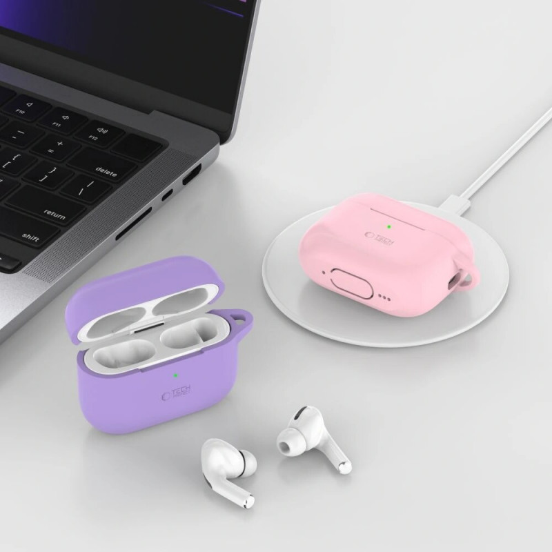 Custodia con gancio in silicone Tech-Protect con moschettone per Apple AirPods Pro 1 / 2, azzurro