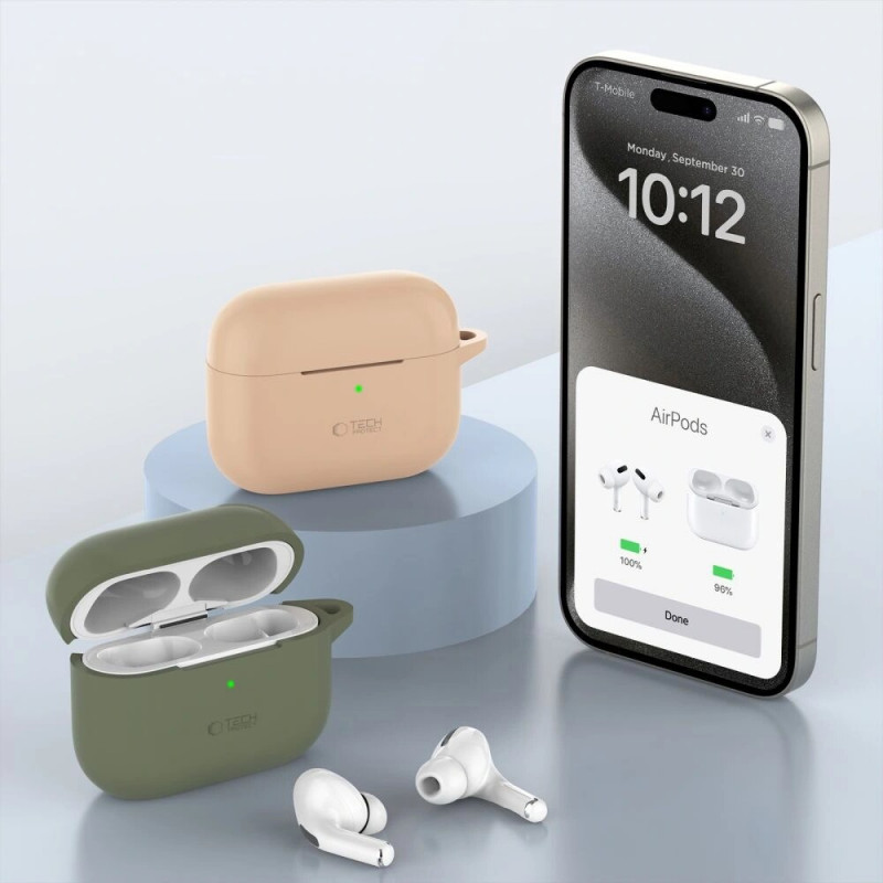 Custodia con gancio in silicone Tech-Protect con moschettone per Apple AirPods Pro 1 / 2, azzurro
