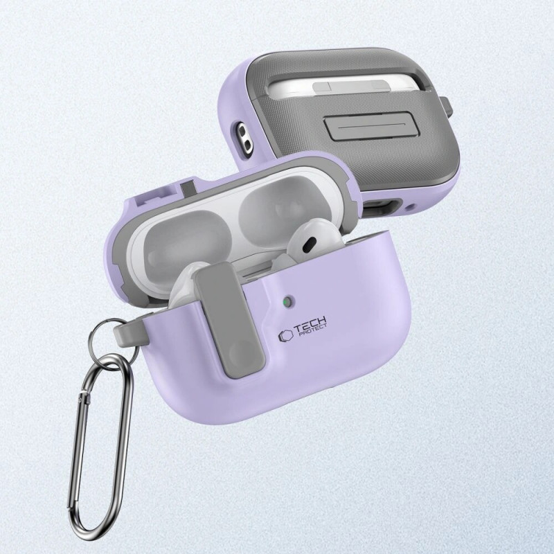 Custodia Slim Hook Tech-Protect con moschettone per Apple AirPods Pro 1 / 2, lavanda