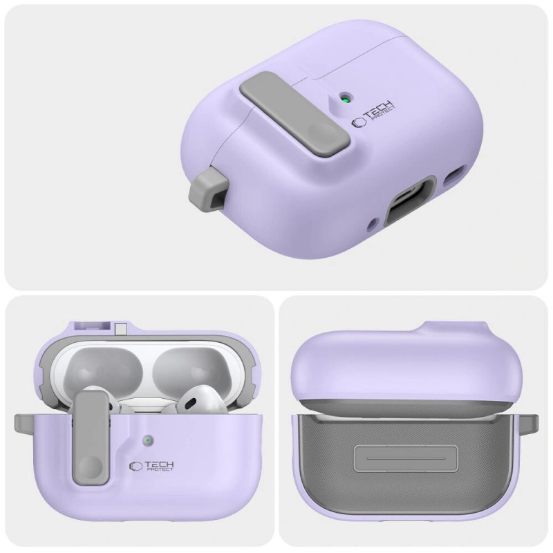 Custodia Slim Hook Tech-Protect con moschettone per Apple AirPods Pro 1 / 2, lavanda