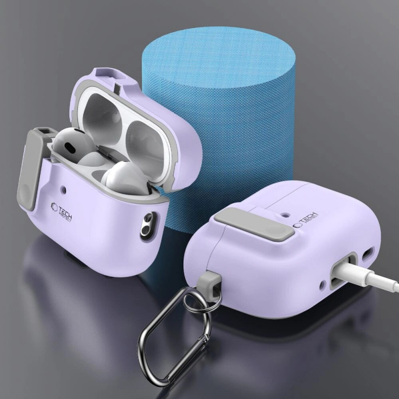 Custodia Slim Hook Tech-Protect con moschettone per Apple AirPods Pro 1 / 2, lavanda