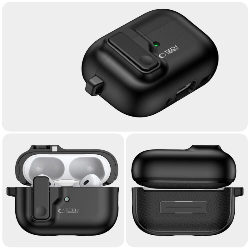 Custodia Slim Hook Tech-Protect con moschettone per Apple AirPods Pro 1 / 2, nera