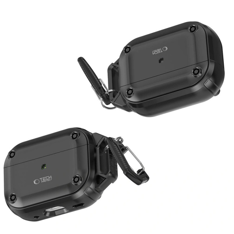 Custodia Rough Hook Tech-Protect con moschettone per Apple AirPods Pro 1 / 2, nera