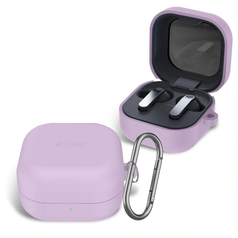 Custodia con moschettone in silicone Tech-Protect per Samsung Galaxy Buds 4 / 4 Pro, lavanda
