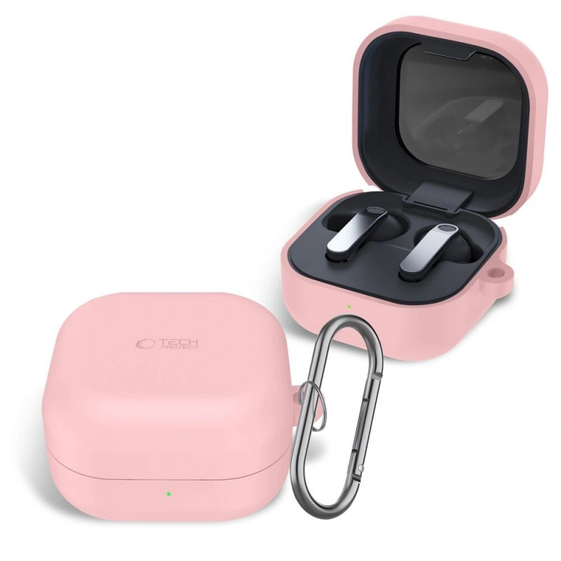 Custodia con gancio in silicone Tech-Protect per Samsung Galaxy Buds 4 / 4 Pro, rosa polvere