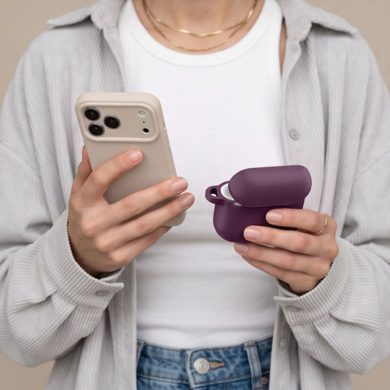 Custodia in silicone Tech-Protect Silicone Hook per Apple AirPods 4 / 5 THP6094, bordeaux
