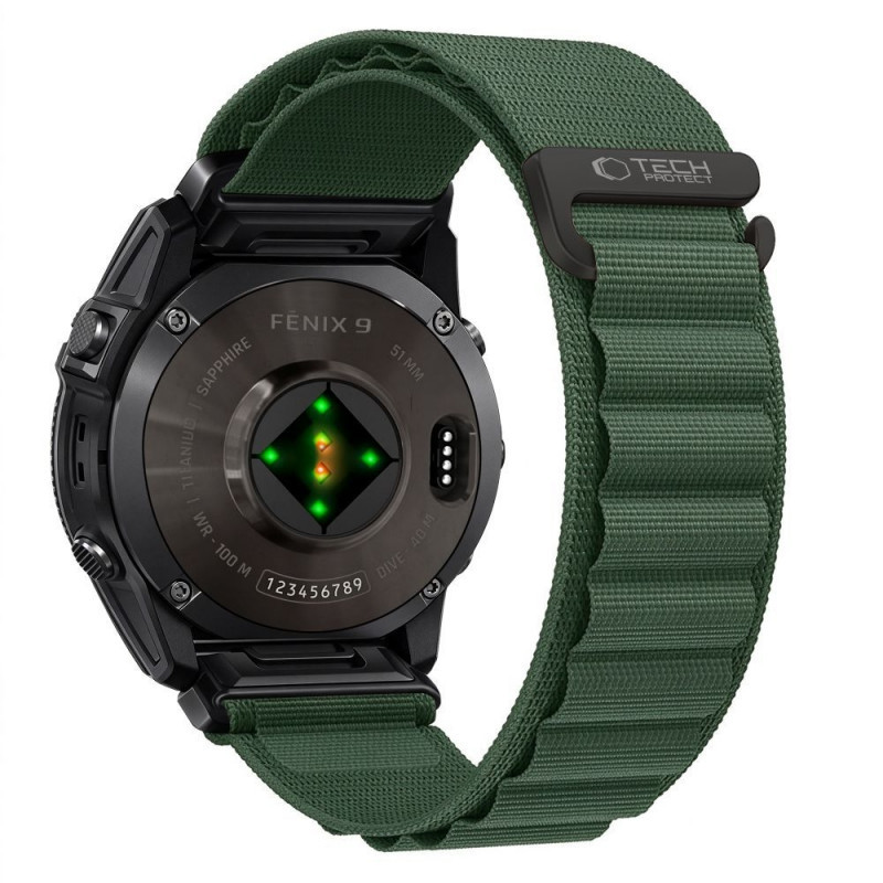 Cinturino per orologio Tech-Protect Nylon Pro per Garmin Fenix 5X / 5X Plus / 6X / 6X Pro / 7X / 8 / 8 Pro / 9 / 9 Pro (47 mm), verde militare