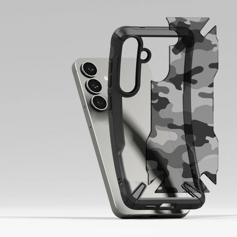 Custodia Ringke Fusion-X per Samsung Galaxy S25+, nero camouflage
