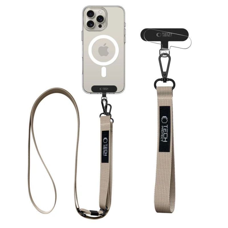 Laccetto per telefono crossbody 2-in-1 Tech-Protect C6S Rope, Cosmic Latte (beige)