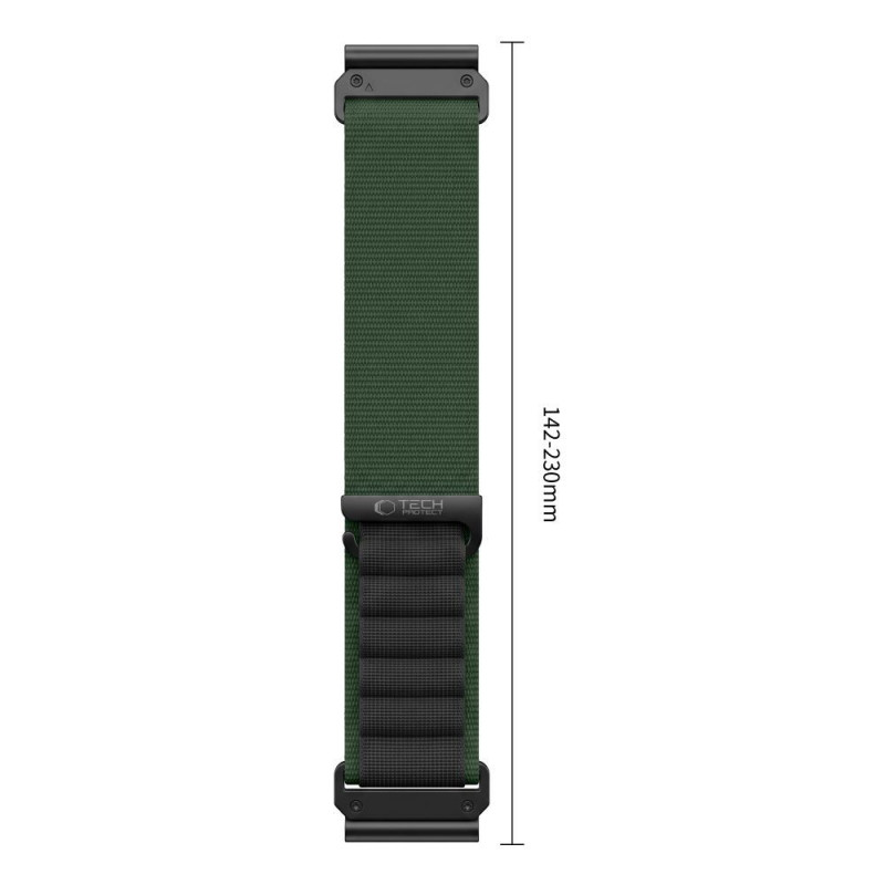 Cinturino per orologio Tech-Protect Nylon Pro THP6034 per Garmin Fenix 5X / 5X Plus / 6X / 6X Pro / 7X / 8 / 8 Pro / 9 / 9 Pro (51 mm), verde / nero
