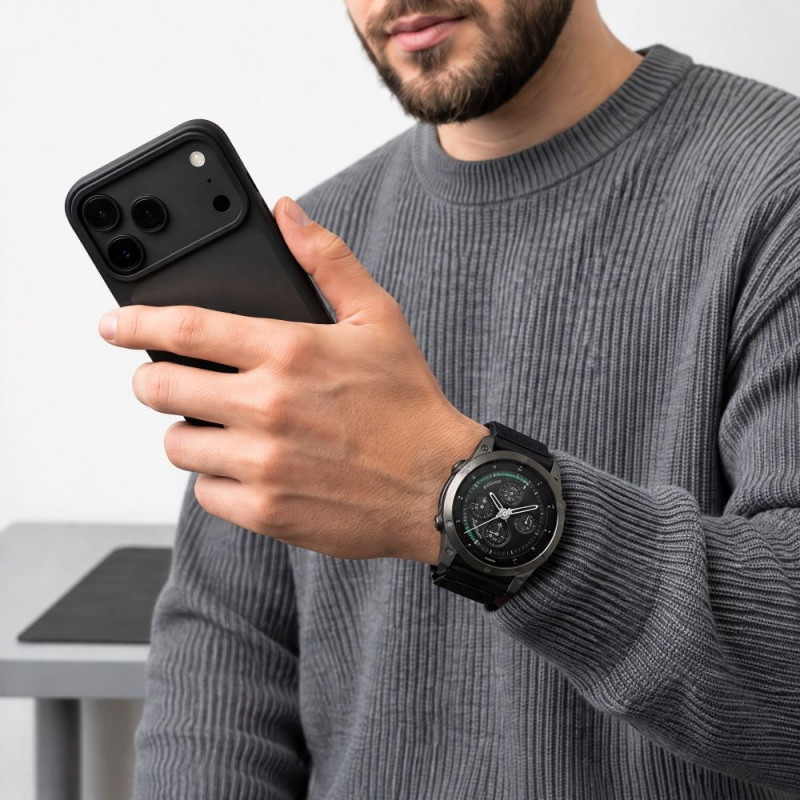 Cinturino per orologio Tech-Protect NylonLoop THP6104 per Garmin Fenix 5X / 5X Plus / 6X / 6X Pro / 7X / 8 / 8 Pro / 9 / 9 Pro (51 mm), nero