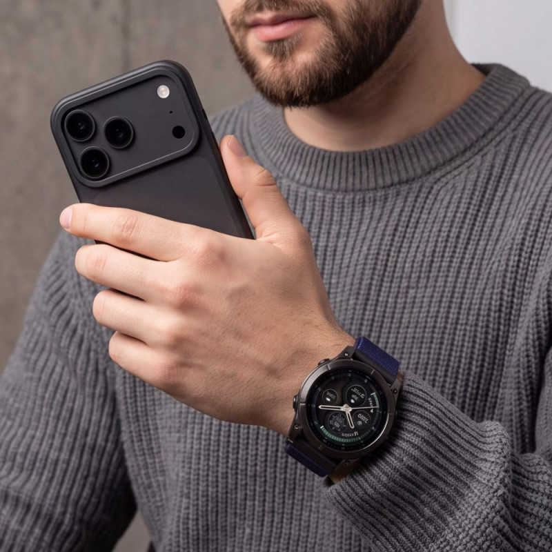 Cinturino per orologio Tech-Protect NylonLoop THP6105 per Garmin Fenix 5X / 5X Plus / 6X / 6X Pro / 7X / 8 / 8 Pro / 9 / 9 Pro (51 mm), blu navy